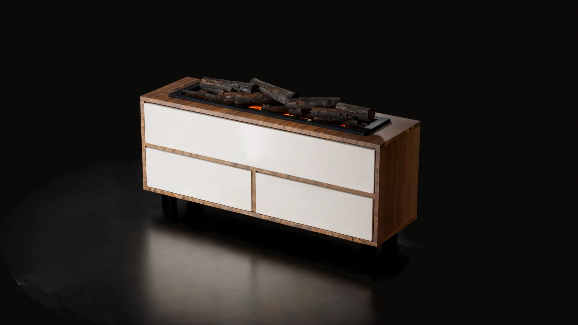 El mueble M03 montado, con la Rustic Orange 100 encastrada en la tapa.