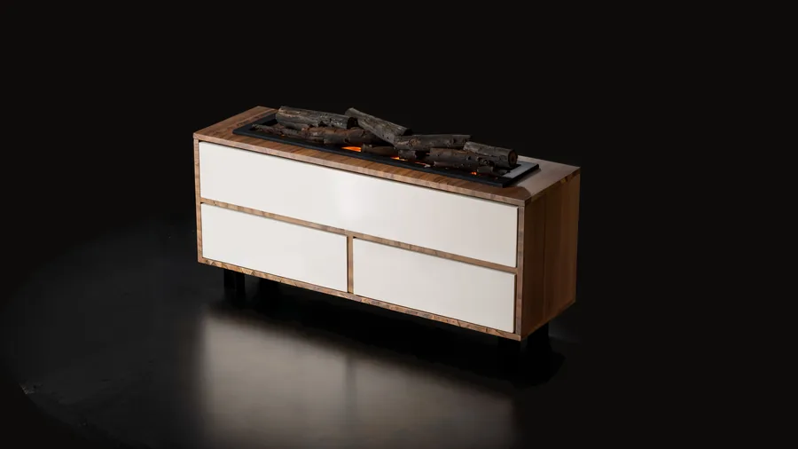 El mueble M03 montado, con la Rustic Orange 100 encastrada en la tapa